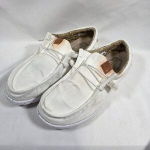Hey Dude Men's White Loafers with Brown Accent Size 9